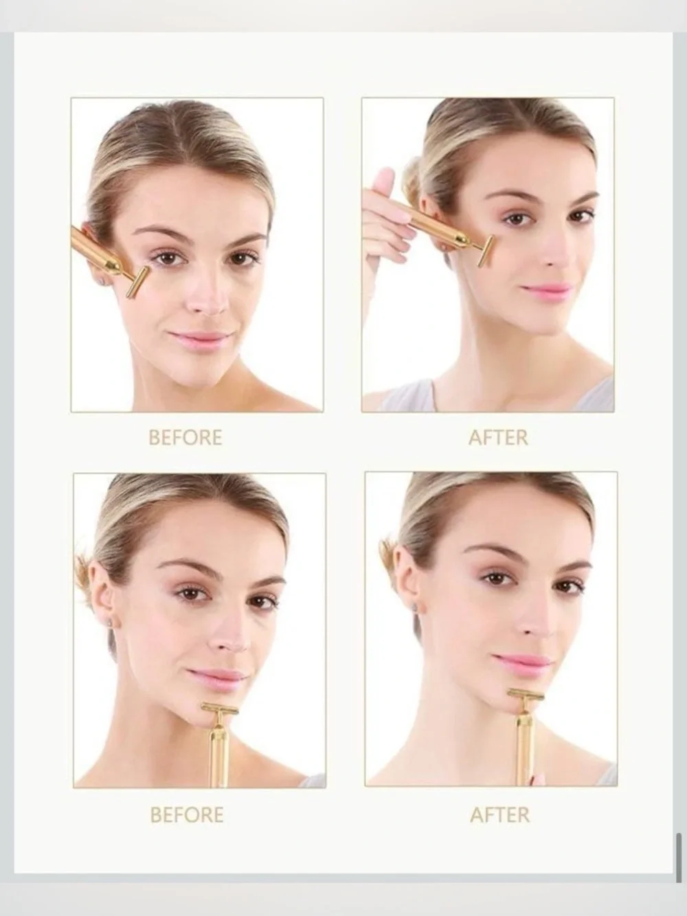 NEW Beauty Bar 24k Golden Pulse Facial Massager, T-Shape Electric